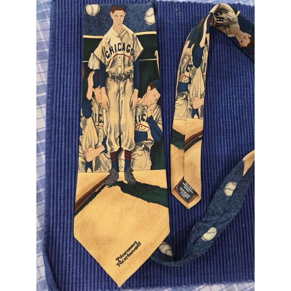 Norman Rockwell Chicago BASEBALL  Men's Necktie Silk Neck Tie VTG Collectible